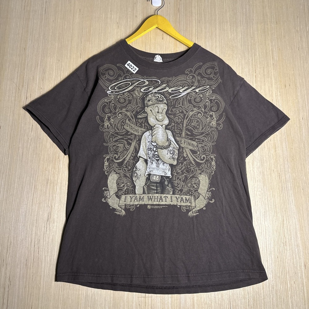 Vintage Y2K Popeye Brown T-Shirt Adult Large Graphic Print I Yam What I Yam